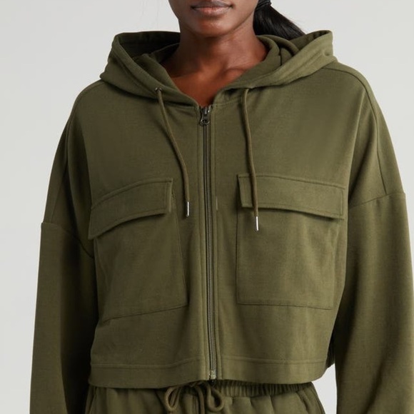 Zella Weekend Organic Cotton Stretch Hoodie Utility Zip Jacket green Sz S $69 - Picture 6 of 9